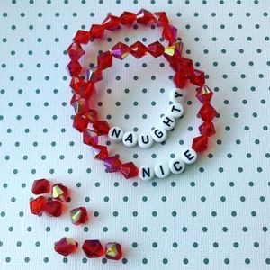 NWT Red gemstone bead bracelets naughty & nice